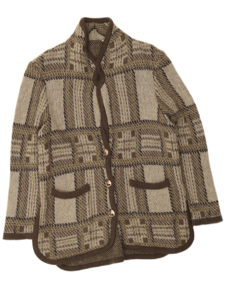 Vintage Damen Cardigan Pullover UK 16 Große grau karierte Wolle