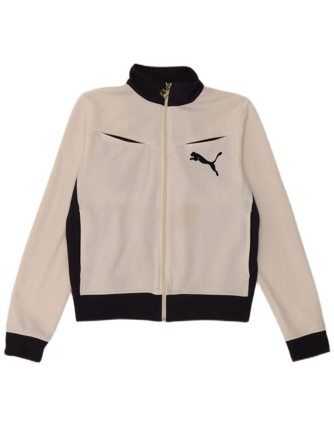 Puma Damen-Trainingsanzug-Oberteiljacke UK 14 Mittelweißes Colourblock-Polyester