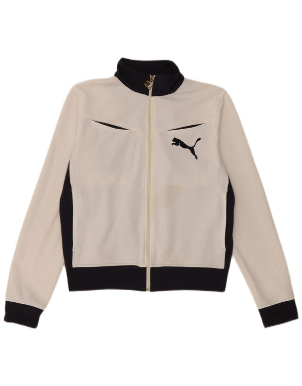 Puma Damen-Trainingsanzug-Oberteiljacke UK 14 Mittelweißes Colourblock-Polyester