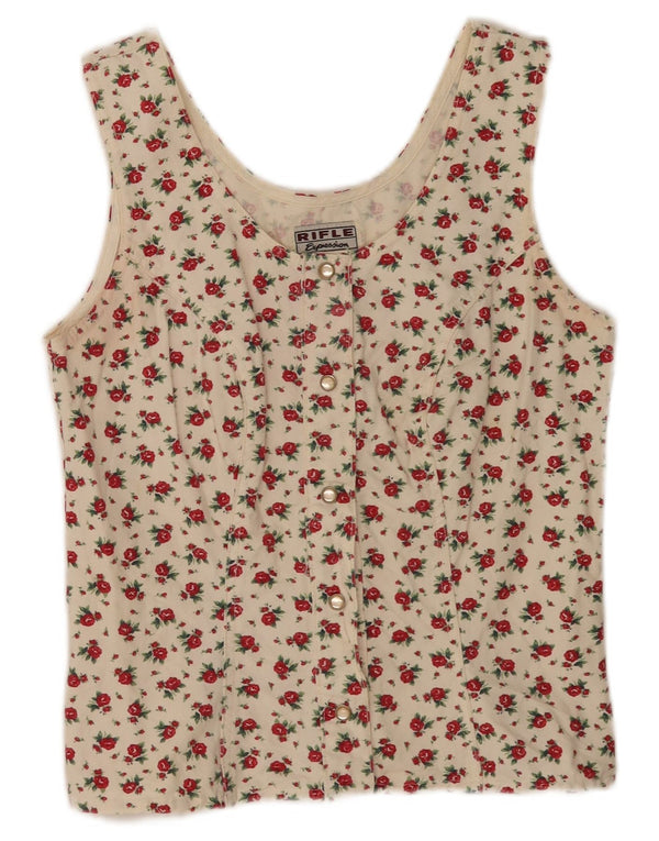 Rifle Crop Damen-Hemdbluse, ärmellos, Gr. 44, groß, gebrochenes Weiß mit Blumenmuster