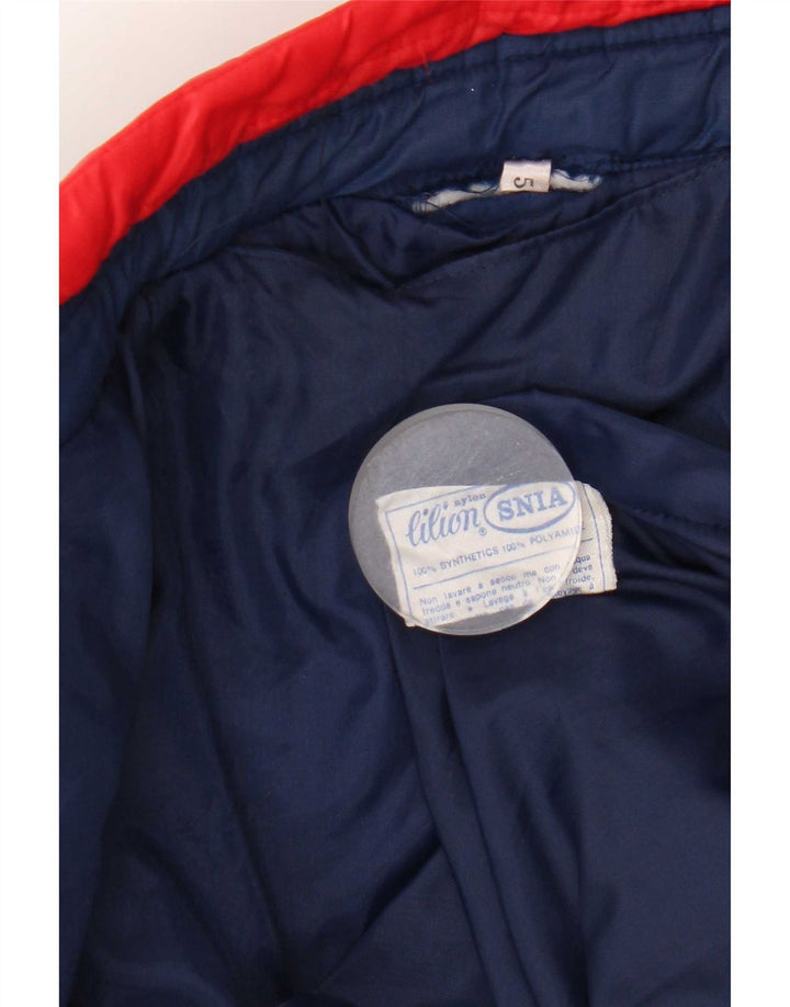 Vintage Damen Wattierte Jacke UK 14 Mittelblaues Colourblock-Nylon