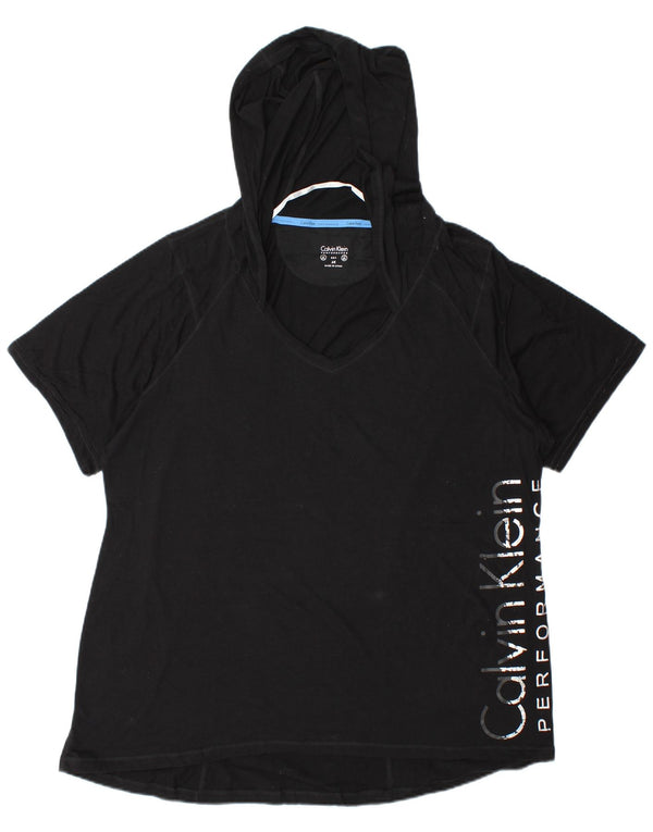 Calvin Klein Damen Übergroßes Grafik-T-Shirt-Oberteil UK 20 2XL Schwarze Baumwolle