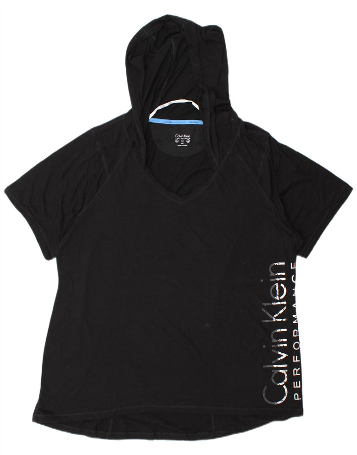 Calvin Klein Damen Übergroßes Grafik-T-Shirt-Oberteil UK 20 2XL Schwarze Baumwolle