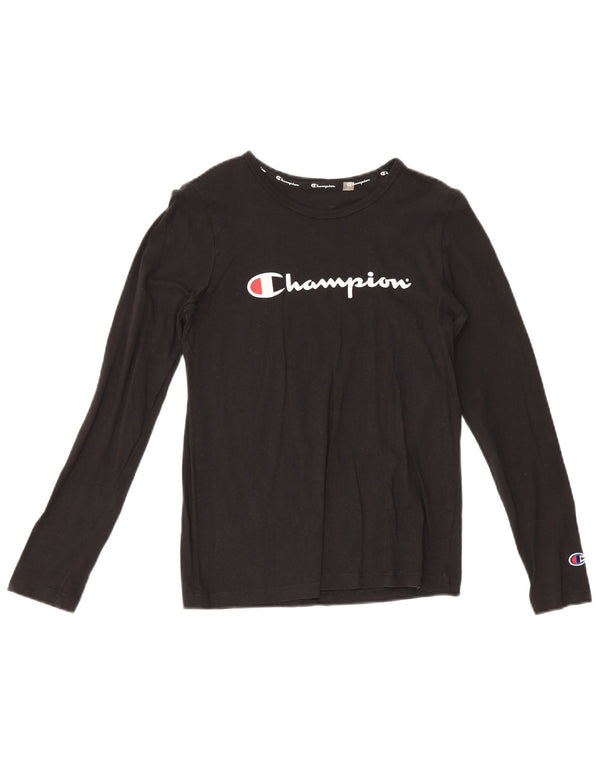 Champion Langarm-Top mit Grafik für Jungen, 13–14 Jahre, schwarze Baumwolle, Sport
