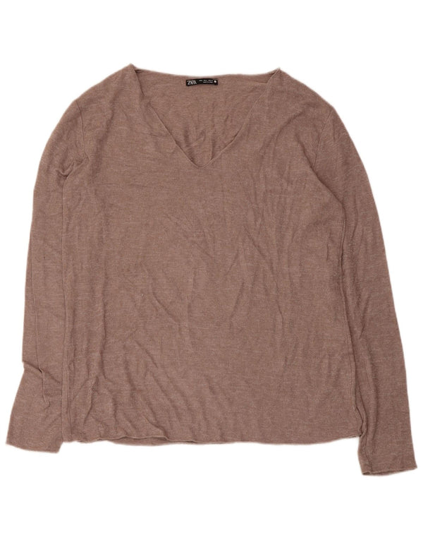 Zara Damen Bluse Top UK 14 Große braune Viskose