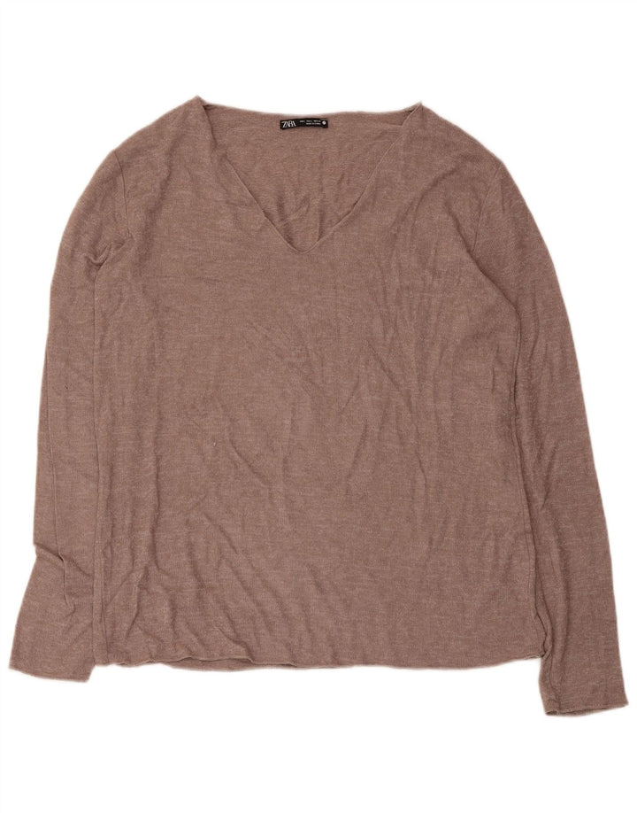 Zara Damen Bluse Top UK 14 Große braune Viskose