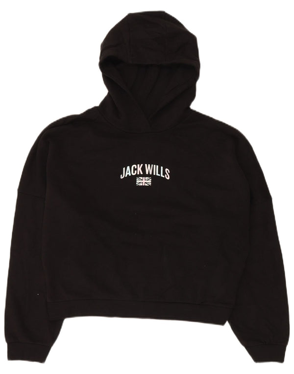 JACK WILLS Mädchen-Pullover mit übergroßem, bauchfreiem Grafik-Kapuzenpullover, 14–15 Jahre, Schwarz