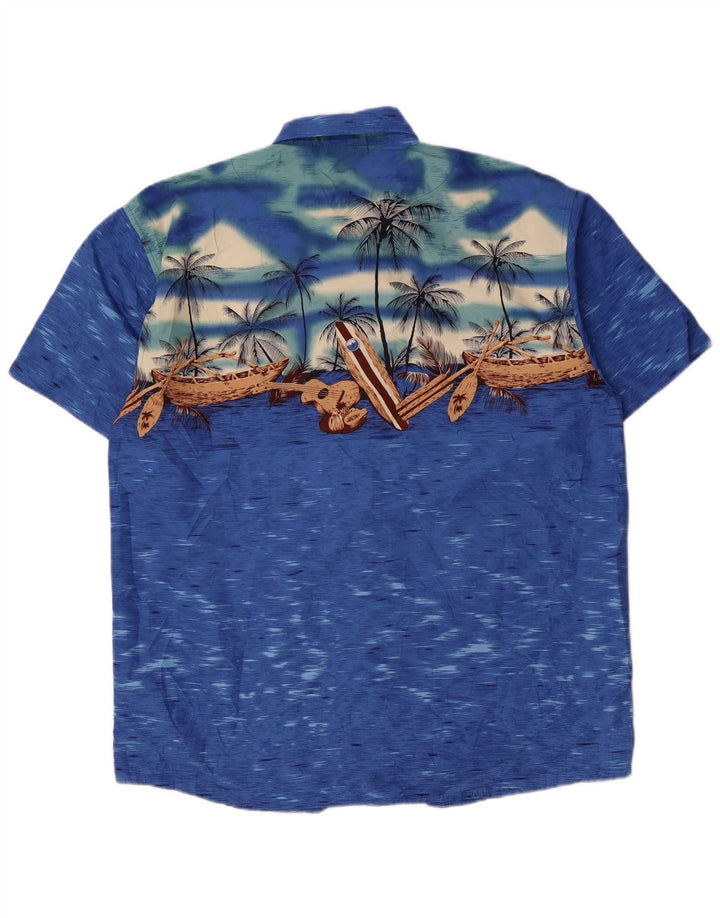 Lowes Herren-Kurzarmhemd, groß, blau geflecktes Hawaii-Polyester