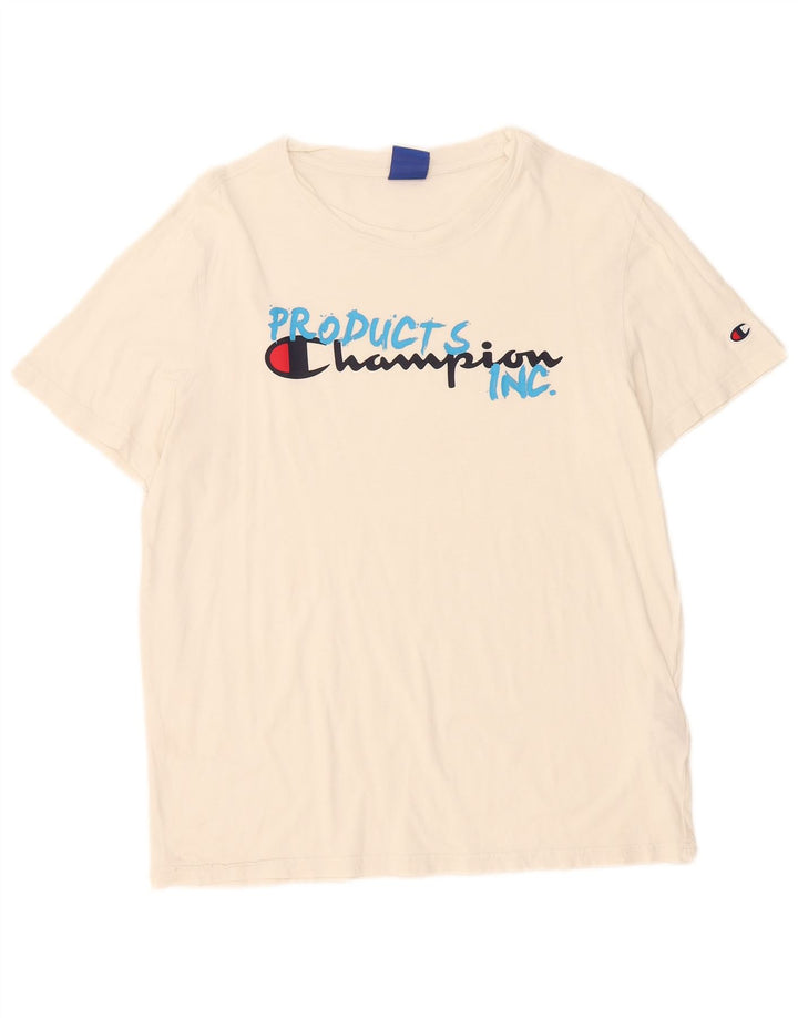 Champion Herren-T-Shirt mit Grafik, Größe L, aus weißer Baumwolle