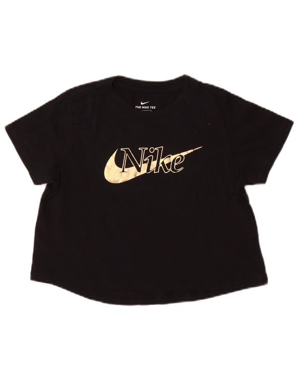 Nike Mädchen Crop Graphic T-Shirt Top 10–11 Jahre Mittelgroße schwarze Baumwolle