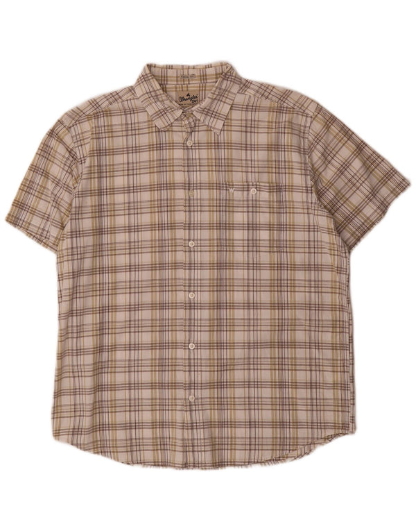 Wrangler Mens Short Sleeve Shirt Large Beige Check Cotton