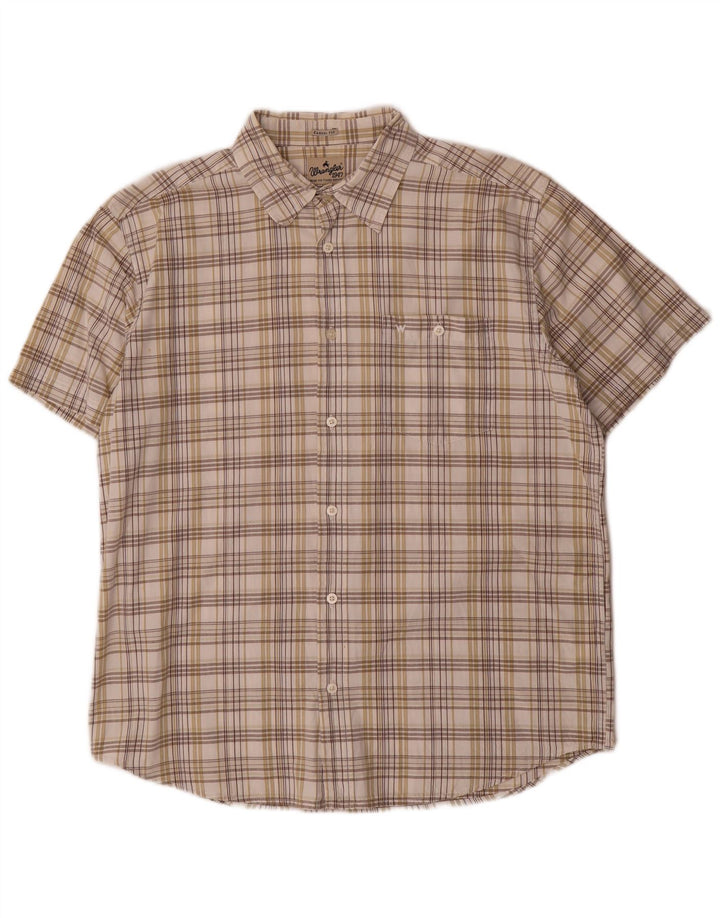 Wrangler Herren-Kurzarmhemd, groß, beige, kariert, Baumwolle