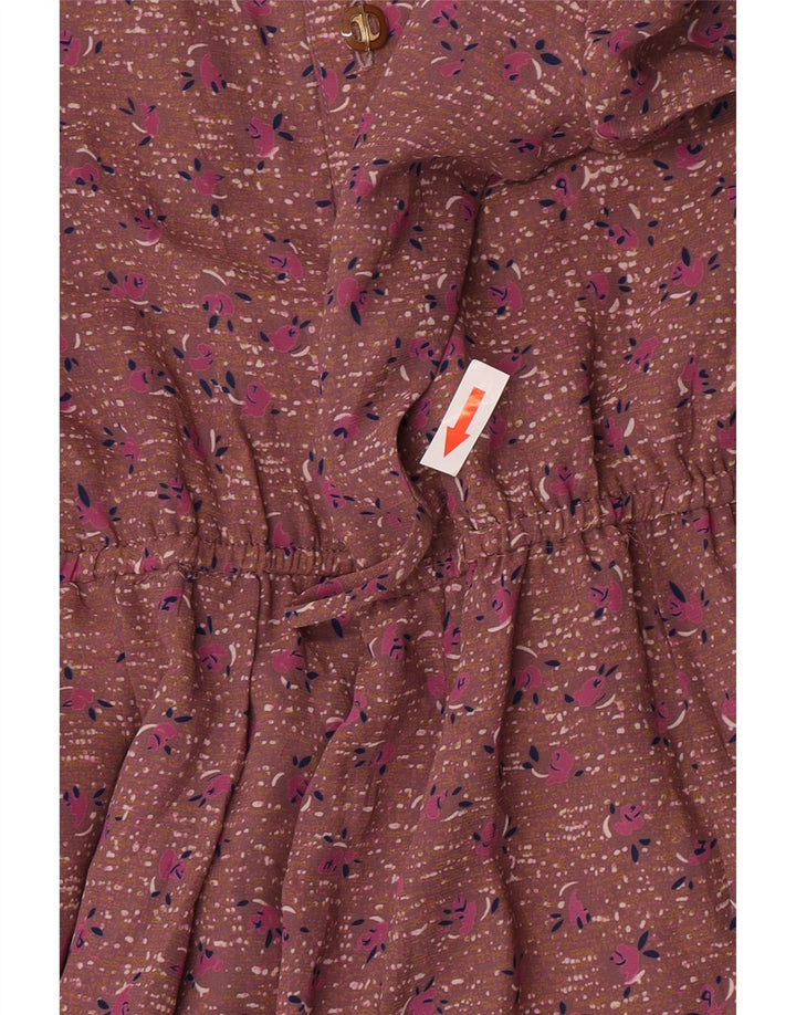 Vintage Damen Maxi Pullover Hemdkleid UK 12 Mittelbraun geblümt