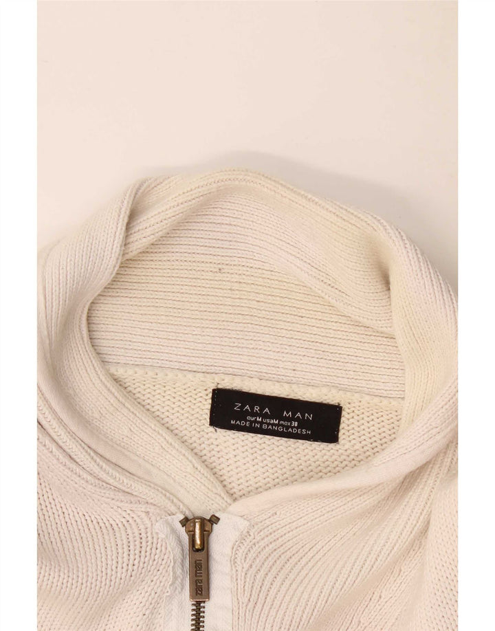 Zara Herren-Pullover mit Schalkragen, mittelgroß, gebrochenes Weiß