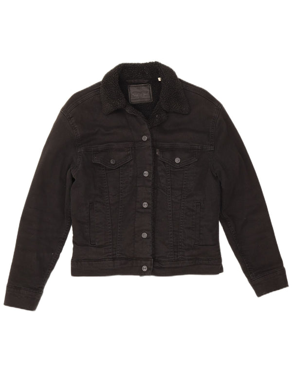 Levi's Damen Sherpa Jeansjacke UK 6 XS Schwarz Baumwolle