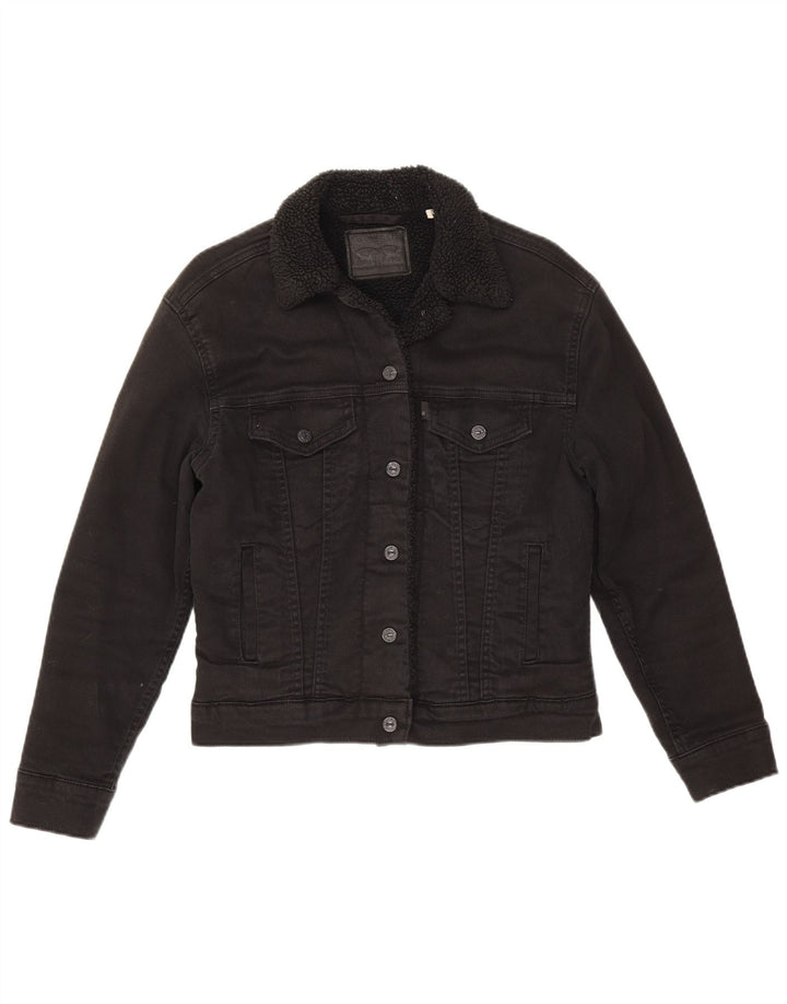 Levi's Damen Sherpa Jeansjacke UK 6 XS Schwarz Baumwolle