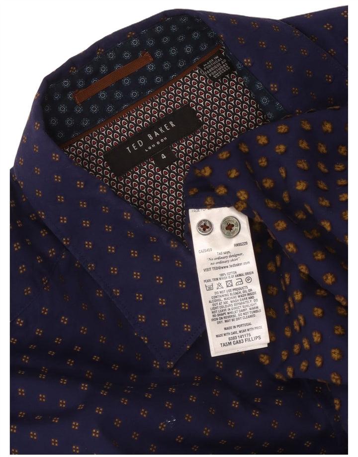 Ted Baker Herrenhemd, Größe 4, groß, marineblau gepunktete Baumwolle