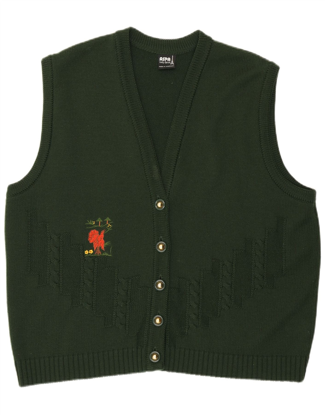 Aspa Damen-Cardigan mit Grafik, ärmellos, EU 46, XL, grünes Polyacryl