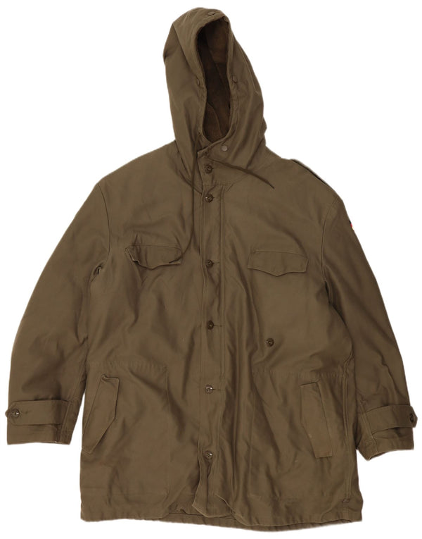Vintage Herren Kapuzen Sherpa Parka Jacke IT 58 4XL Khaki Baumwolle