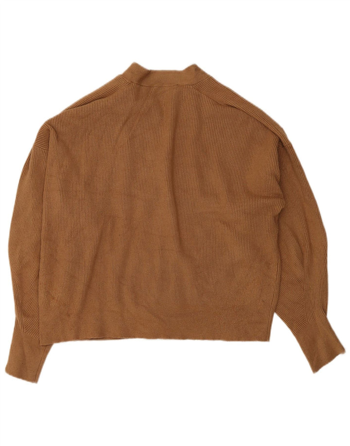 Zara Damen Crop Cardigan Pullover UK 14 Mittelbraune Viskose