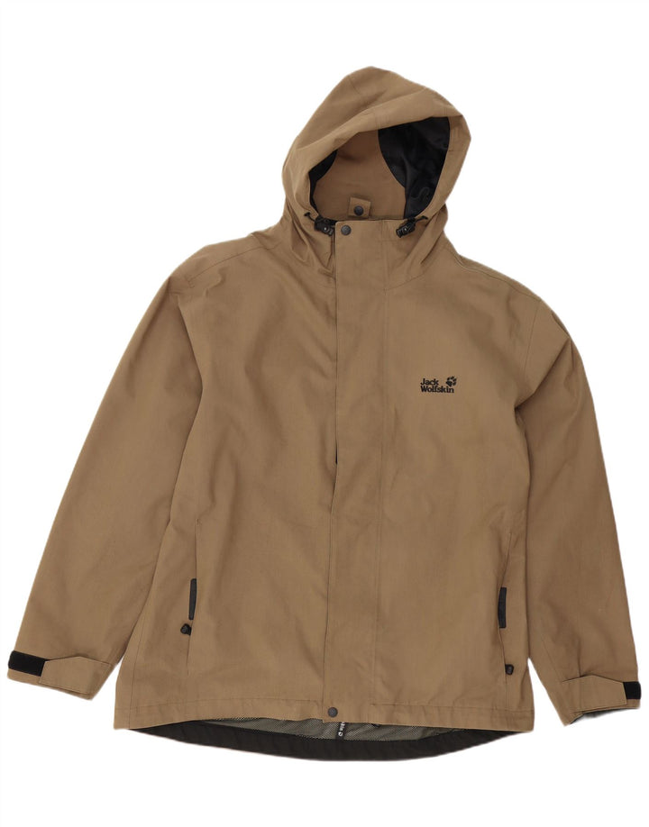 Jack Wolfskin Herren-Regenjacke mit Kapuze, UK 40, Größe L, Beige, Polyester