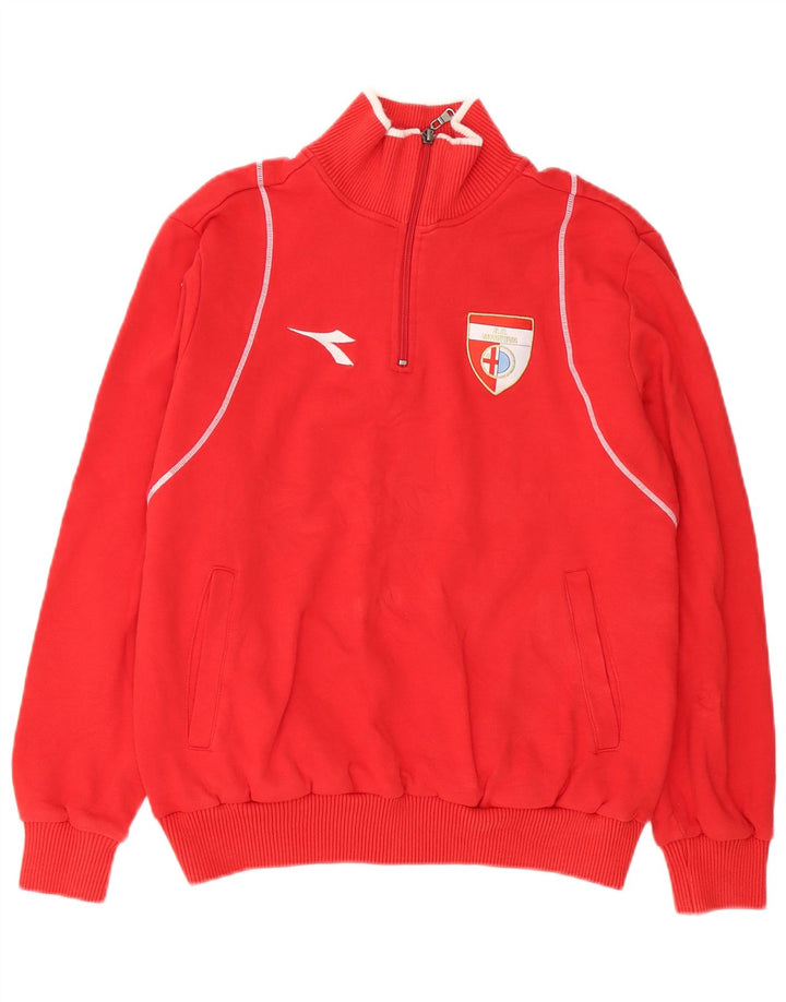 Diadora Herren-Sweatshirt mit grafischem Reißverschluss am Hals, Größe S, rot, Baumwolle