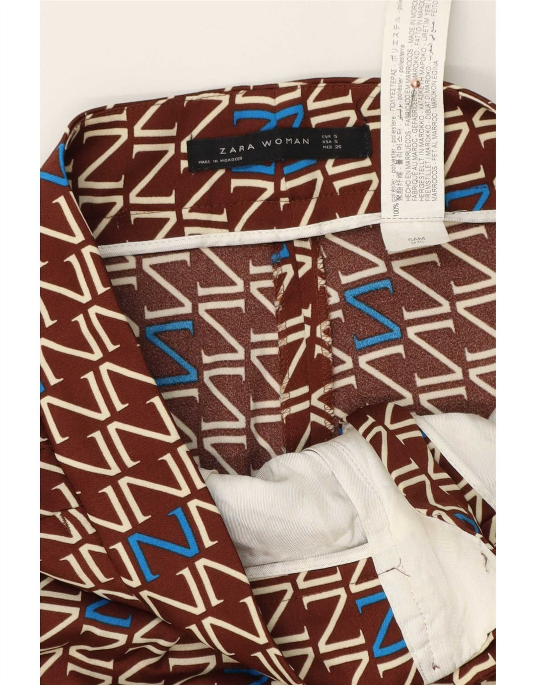 Gerade geschnittene Hose mit grafischem Muster für Damen von Zara, Größe S, W26, L25, Braun, Polyester
