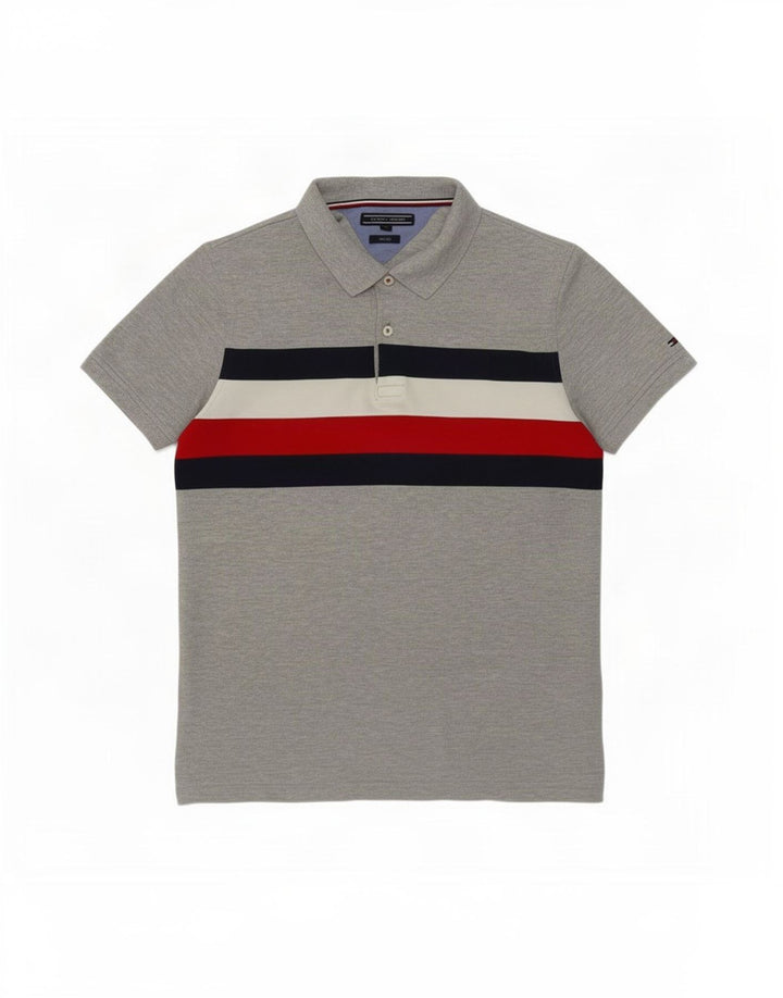 Tommy Hilfiger Herren-Poloshirt in schmaler Passform, Mittelgrau, Farbblock