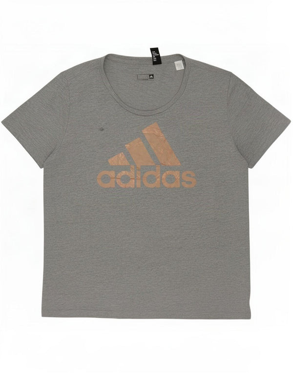 Adidas Damen Grafik T-Shirt Top UK 16 Large Grau Baumwolle