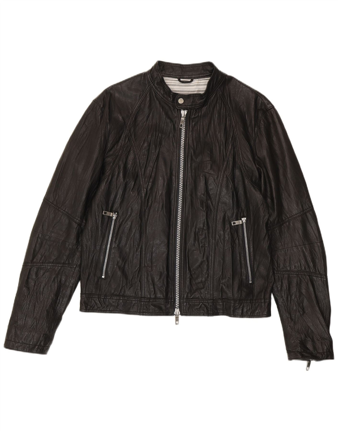 Vintage Herren Bomber Lederjacke IT 52 XL Schwarzes Leder