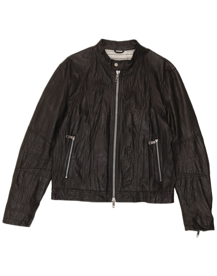 Vintage Herren Bomber Lederjacke IT 52 XL Schwarzes Leder