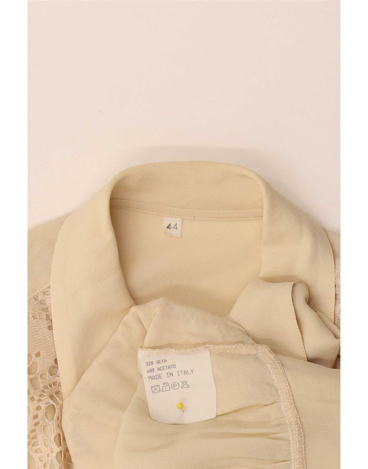 Vintage Damen Hemdbluse IT 44 Mittelbeige geblümte Seide