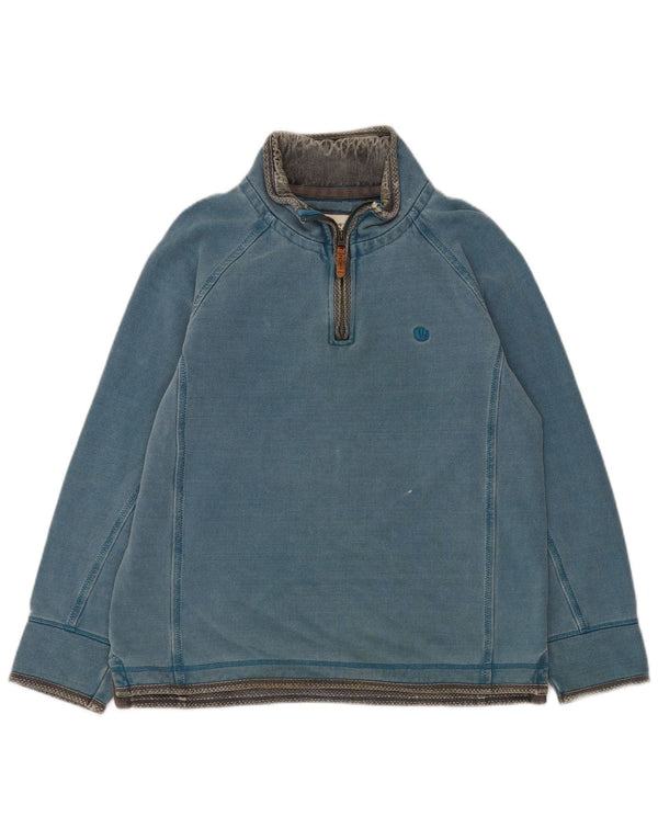 Fat Face Herren-Sweatshirt mit Reißverschluss am Hals, mittelblaue Baumwolle