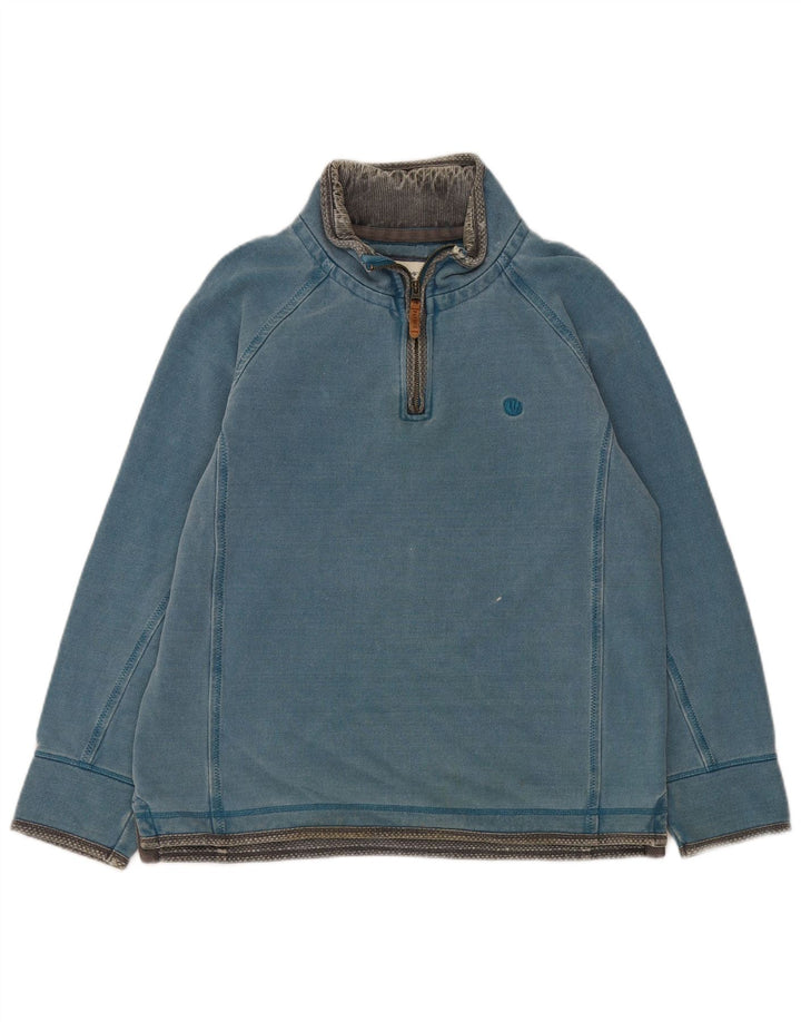 Fat Face Herren-Sweatshirt mit Reißverschluss am Hals, mittelblaue Baumwolle