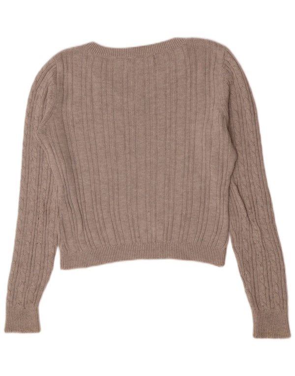 Hollister Damen-Pullover mit V-Ausschnitt, Gr. 10, Größe S, Beige, Baumwolle