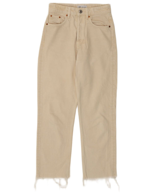 Zara Damen High Rise Straight Jeans EU 34 2XS W24 L26 Off White Baumwolle