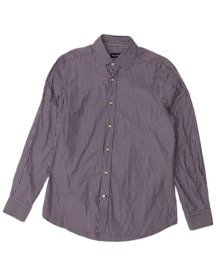 Massimo Dutti Herrenhemd, groß, marineblau, Nadelstreifen, Baumwolle