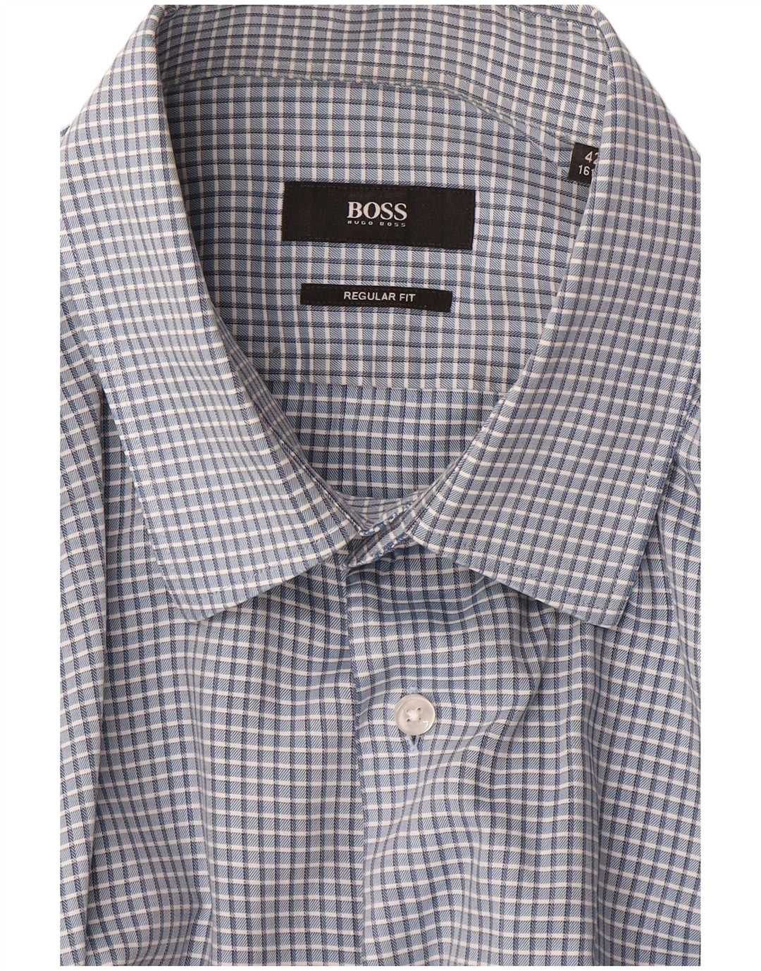 HUGO BOSS Herren-Hemd mit normaler Passform, Größe 42 16 1/2, großes blaues Gingham