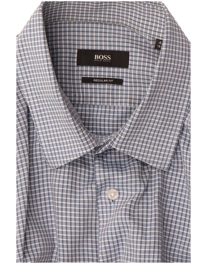 HUGO BOSS Herren-Hemd mit normaler Passform, Größe 42 16 1/2, großes blaues Gingham