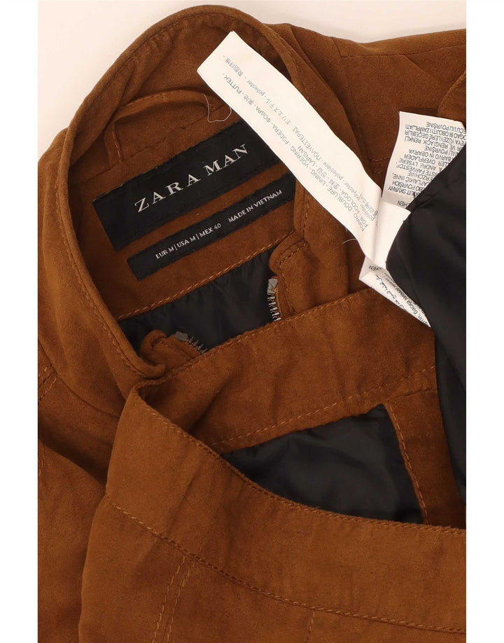 Zara Herren Bomberjacke UK 38 Mittelbraunes Polyester