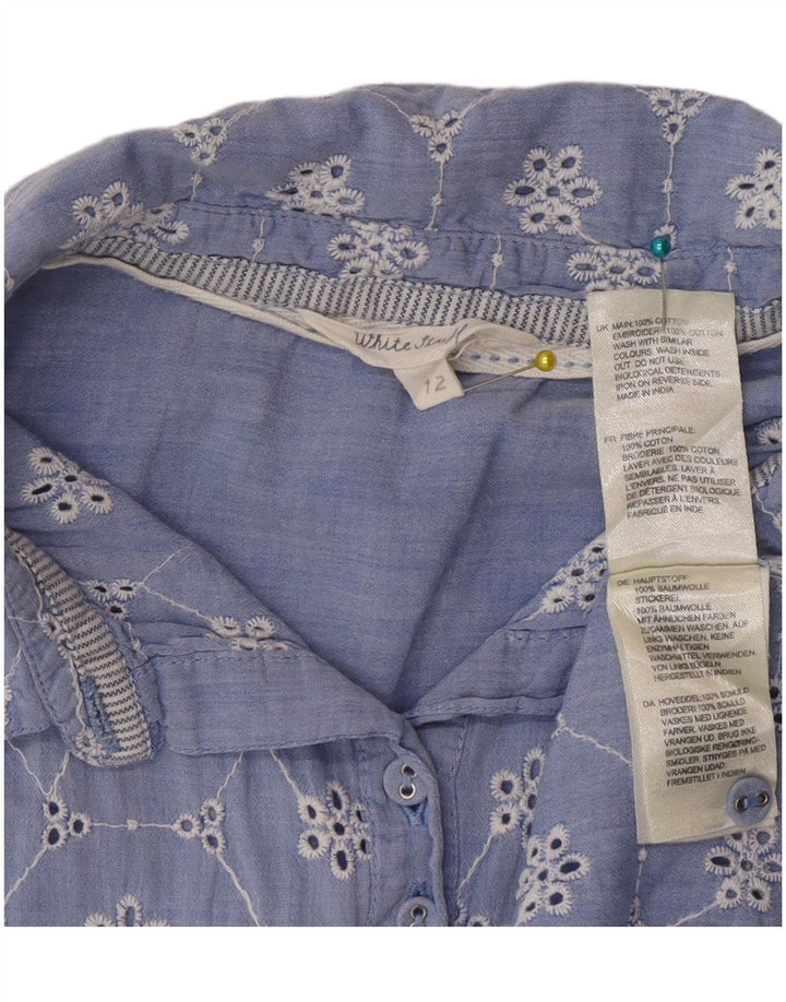 White Stuff Damen Kurzarmhemd UK 12 Mittelblaues Blumenmuster aus Baumwolle