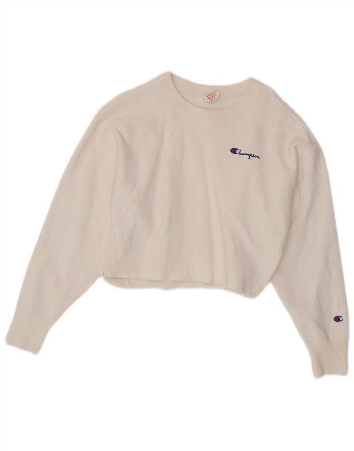 Champion Damen Reverse Weave Crop Sweatshirt Pullover UK 14 Mittelweiß