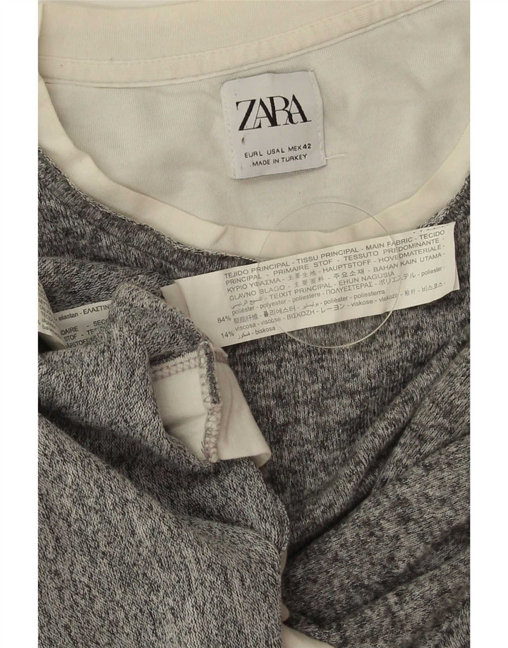 Zara Damen-Pullover mit Rundhalsausschnitt, UK 16, Größe L, grau, Polyester