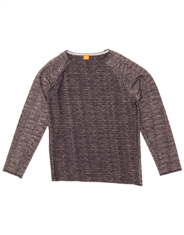 Hugo Boss Herren-Oberteil, langärmelig, mittelmarineblau gesprenkelte Baumwolle
