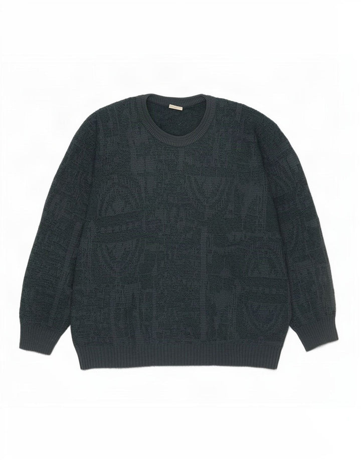 Maselli Herren-Pullover mit Rundhalsausschnitt, reguläre Passform, groß, grün, geometrisch