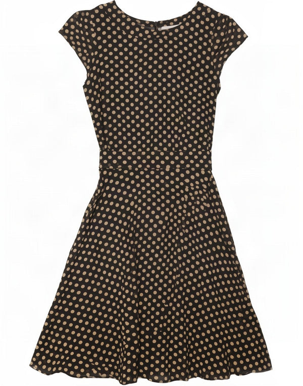 Wallis Damen A-Linien-Kleid UK 12 Mittelschwarz gepunktetes Polyester