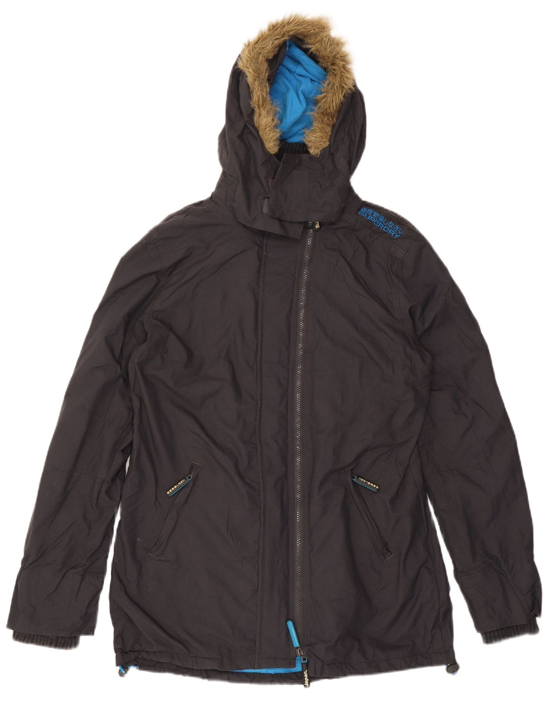 Superdry Herren-Parka mit Kapuze, UK 40, Größe L, schwarzes Nylon