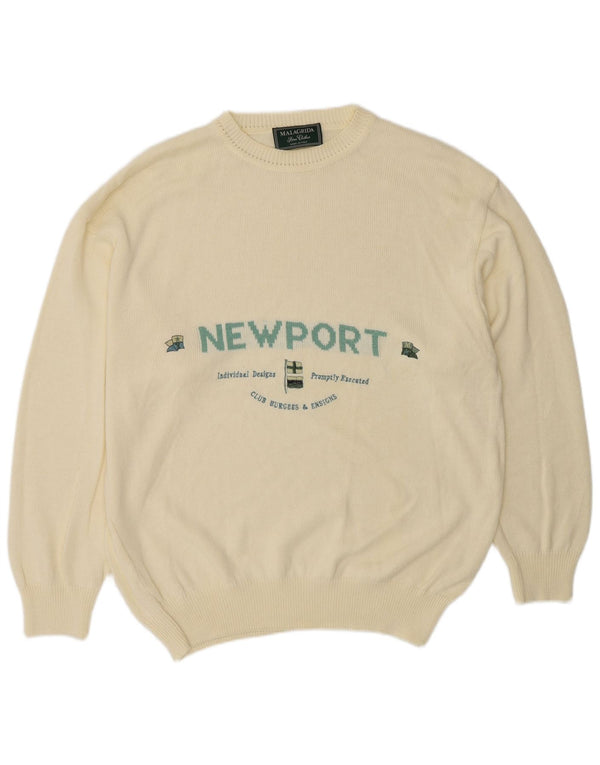 Malagrida Herren-Pullover mit Rundhalsausschnitt, Grafik, XL, Beige, Baumwolle