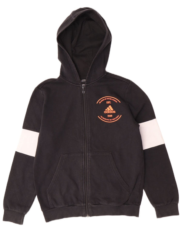 Adidas Jungen Kapuzenpullover mit grafischem Reißverschluss, 11–12 Jahre, schwarze Farbblock-Baumwolle