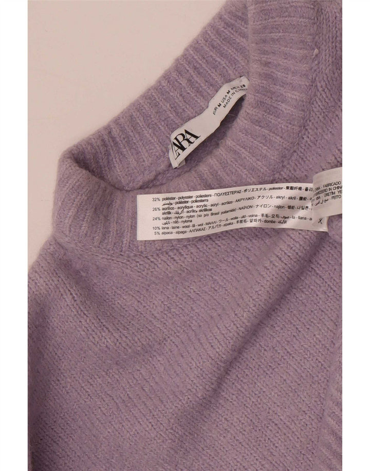 Zara Damen Crop Crew Neck Pullover Pullover UK 14 Mittellila Polyester